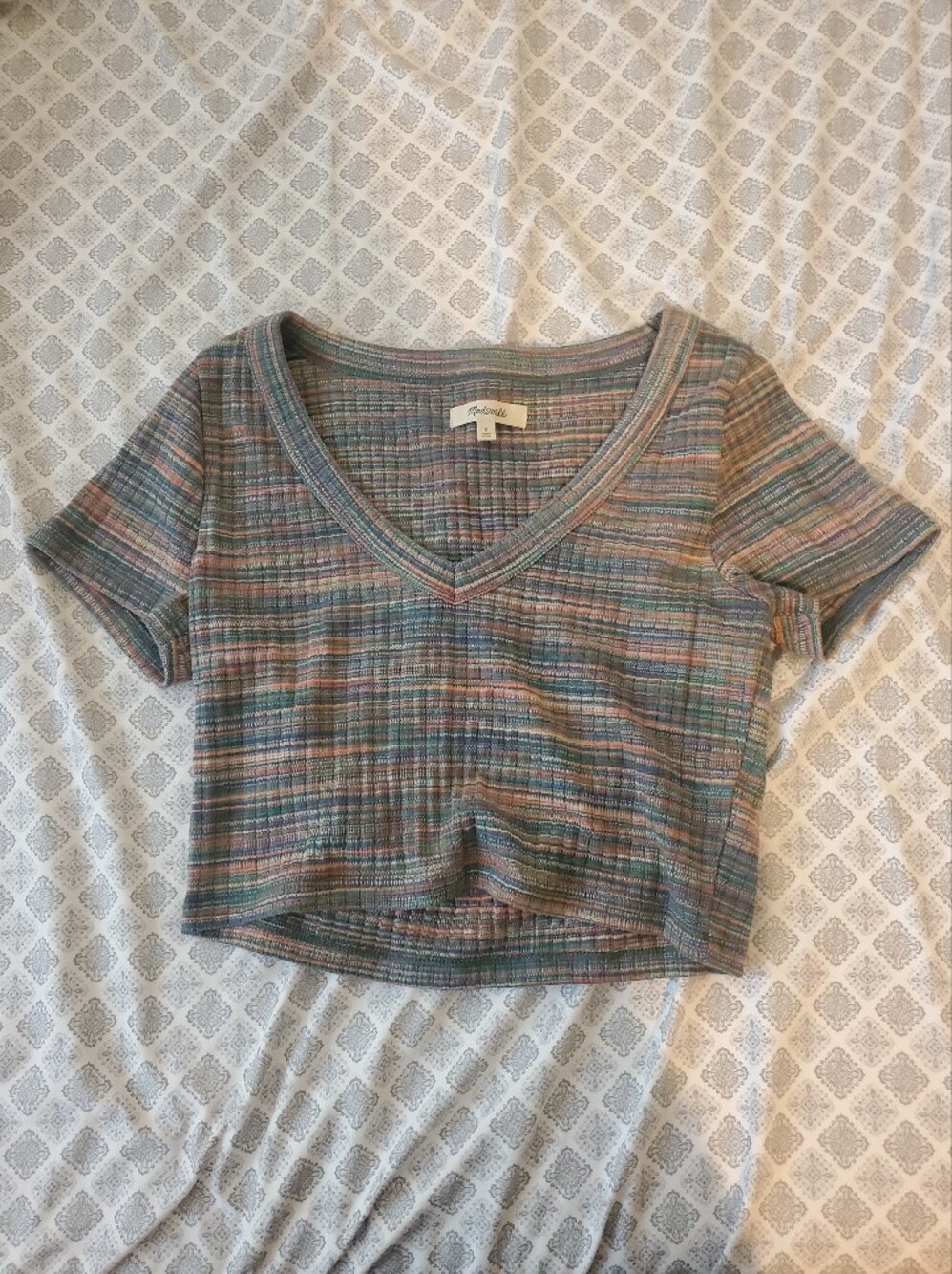 Madewell Textured Multicolor V-Neck Crop Top - Picture 1 of 3